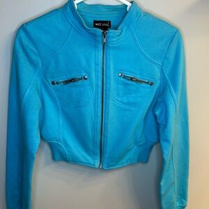 Wet Seal cropped fleece jacket. Size S aqua blue color